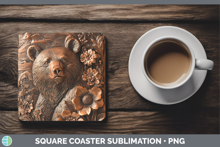 Best Sellers 02 Copper Relief Bear Square Coaster Sublimatio