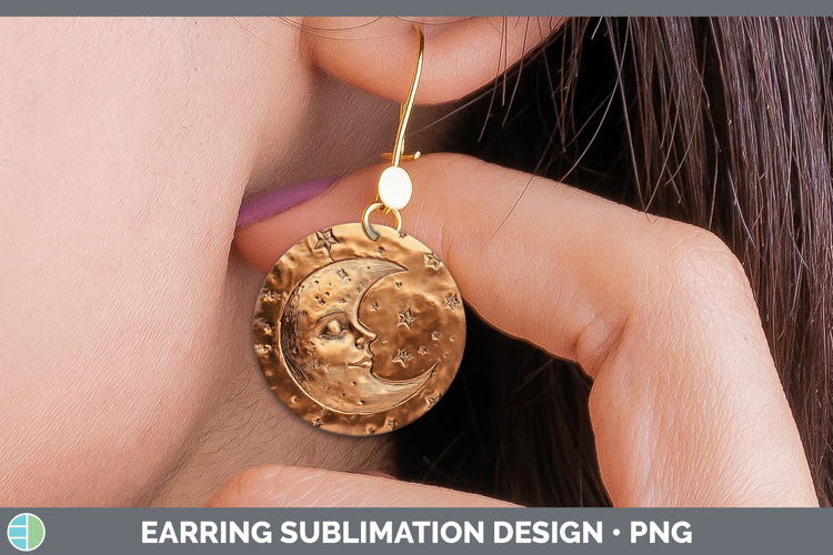 Best Sellers 02 Copper Relief Moon and Stars Round Earrings
