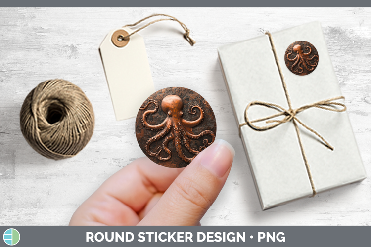 Best Sellers 02 Copper Relief Octopus Stickers | Round Label