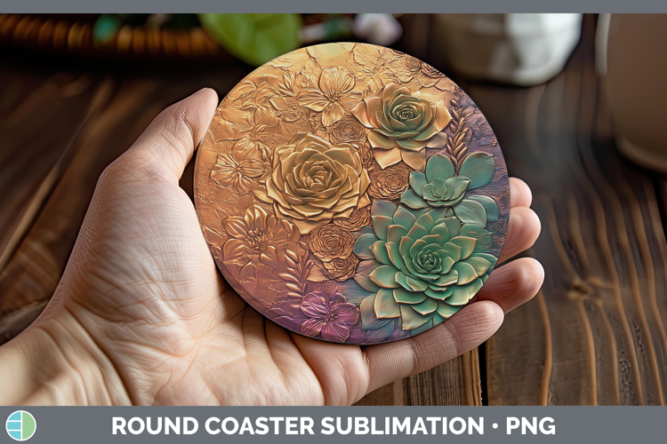 Best Sellers 02 Copper Relief Succulents Round Coaster Subli