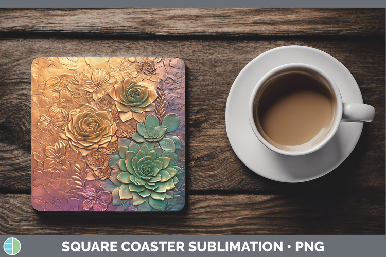 Best Sellers 02 Copper Relief Succulents Square Coaster Subl