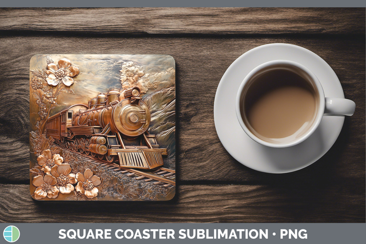 Best Sellers 02 Copper Relief Train Square Coaster Sublimati
