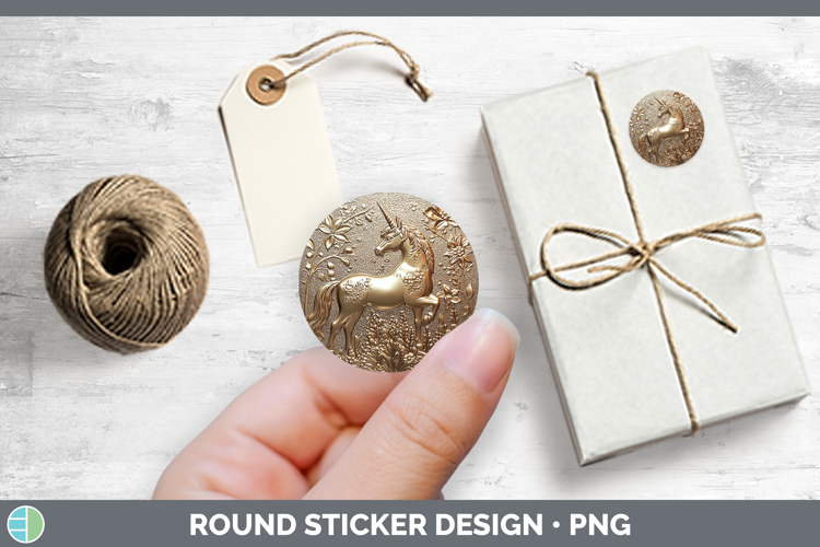 Best Sellers 02 Copper Relief Unicorn Stickers | Round Label