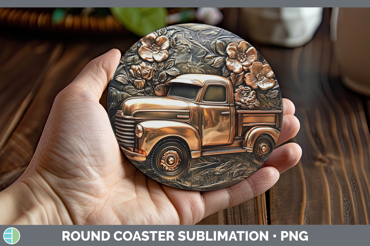 Best Sellers 02 Copper Relief Vintage Truck Round Coaster Su
