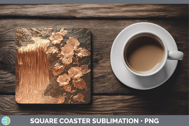 Best Sellers 02 Copper Relief Waterfall Square Coaster Subli