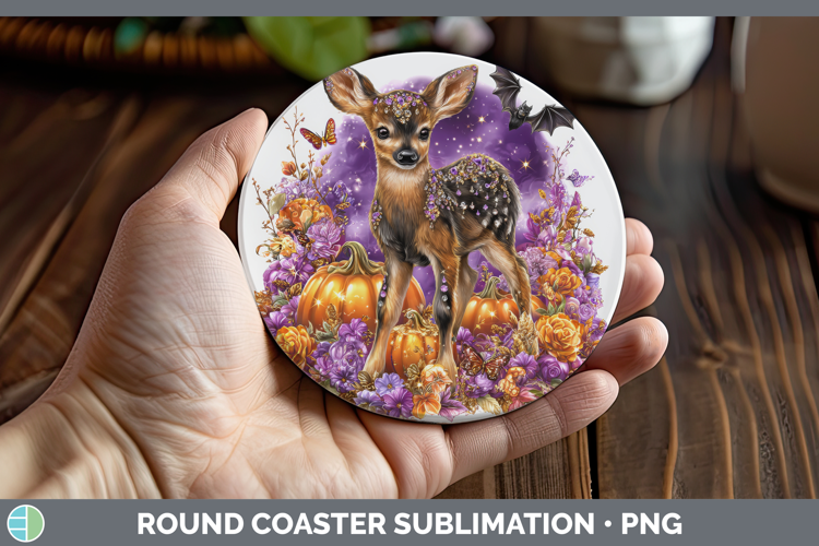 Best Sellers 02 Cute Halloween Deer Round Coaster Sublimatio