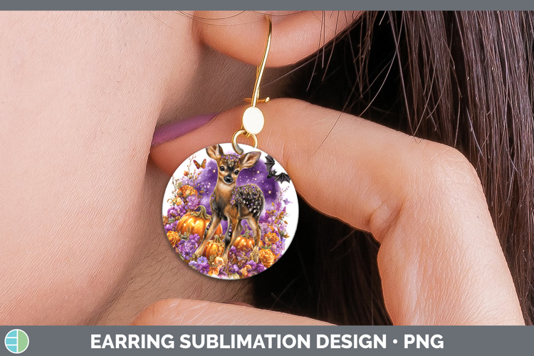 Best Sellers 02 Cute Halloween Deer Round Earrings Sublimati