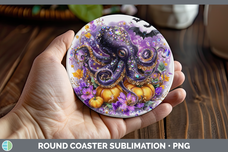 Best Sellers 02 Cute Halloween Octopus Round Coaster Sublima