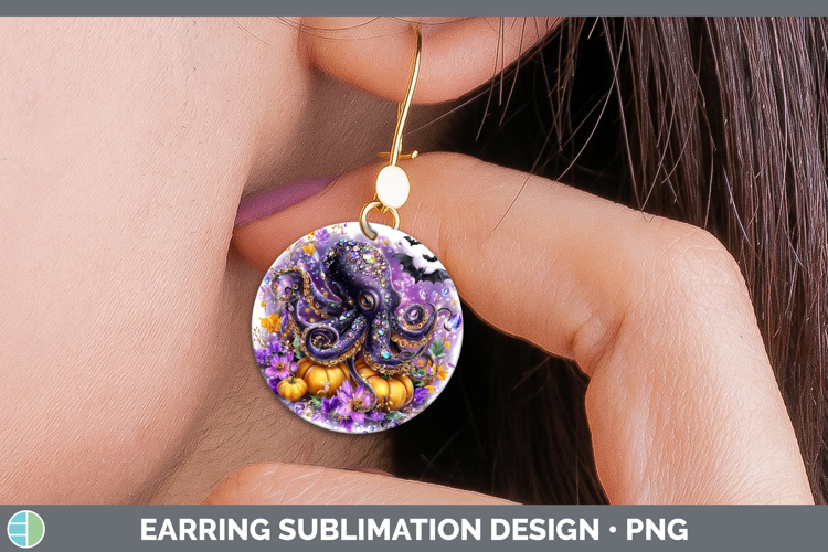 Best Sellers 02 Cute Halloween Octopus Round Earrings Sublim