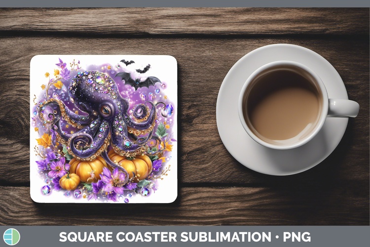 Best Sellers 02 Cute Halloween Octopus Square Coaster Sublim
