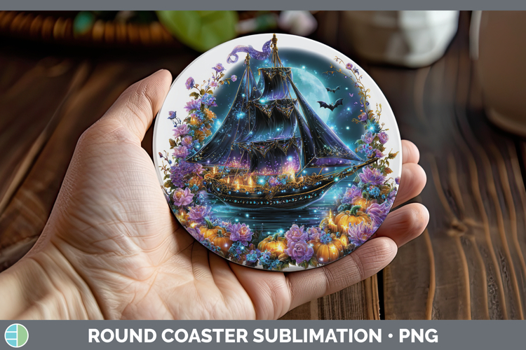 Best Sellers 02 Cute Halloween Sail Boat Round Coaster Subli