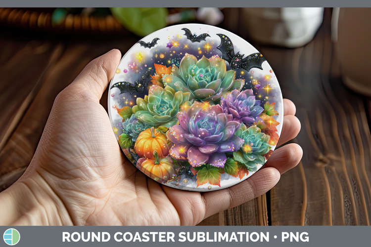 Best Sellers 02 Cute Halloween Succulents Round Coaster Subl