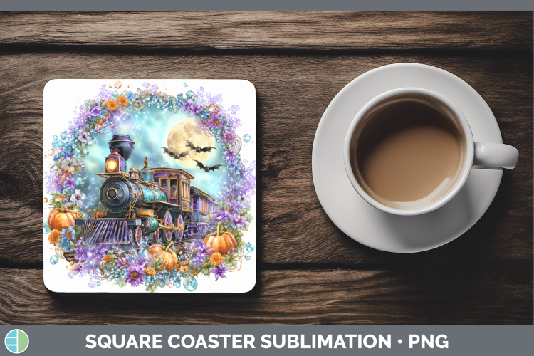 Best Sellers 02 Cute Halloween Train Square Coaster Sublimat