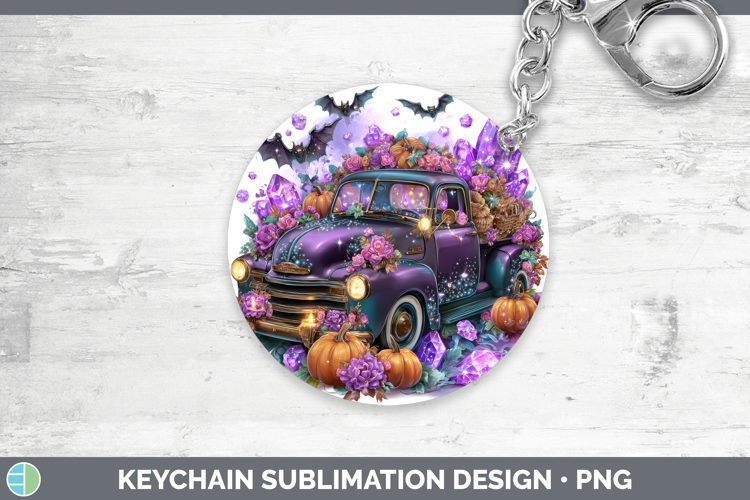 Best Sellers 02 Cute Halloween Vintage Truck Keychain Sublim