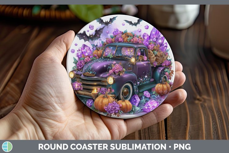 Best Sellers 02 Cute Halloween Vintage Truck Round Coaster S