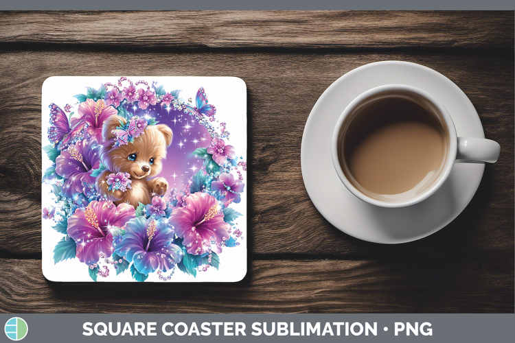 Best Sellers 02 Rainbow Summer Bear Square Coaster Sublimati