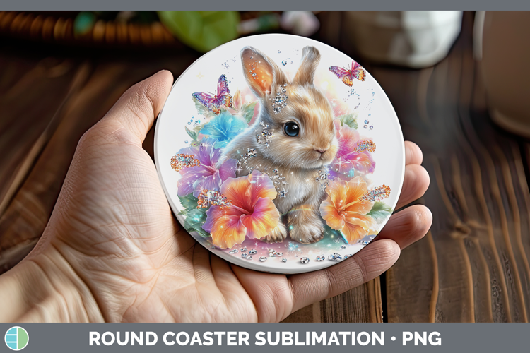 Best Sellers 02 Rainbow Summer Bunny Round Coaster Sublimati