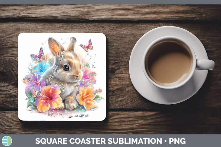 Best Sellers 02 Rainbow Summer Bunny Square Coaster Sublimat