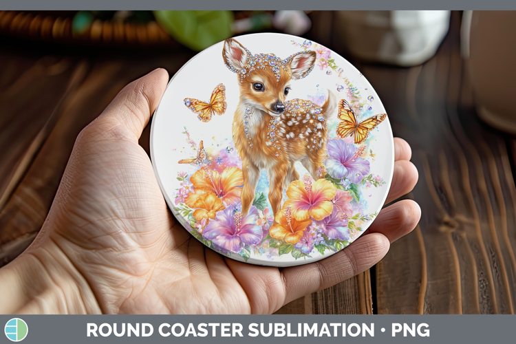 Best Sellers 02 Rainbow Summer Deer Round Coaster Sublimatio