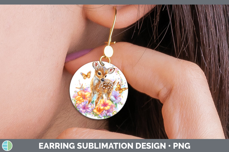 Best Sellers 02 Rainbow Summer Deer Round Earrings Sublimati
