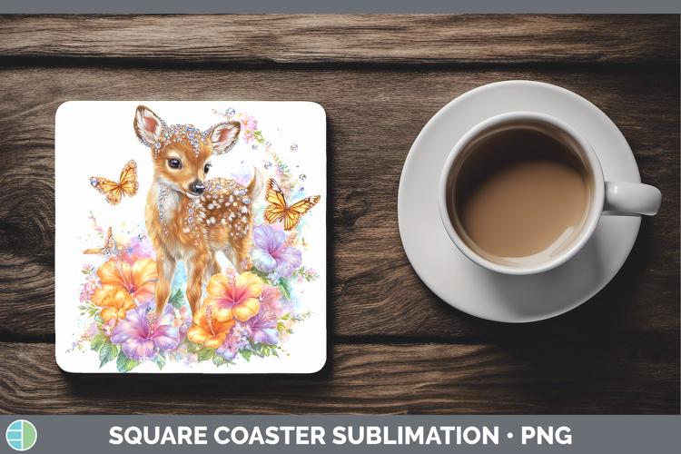 Best Sellers 02 Rainbow Summer Deer Square Coaster Sublimati