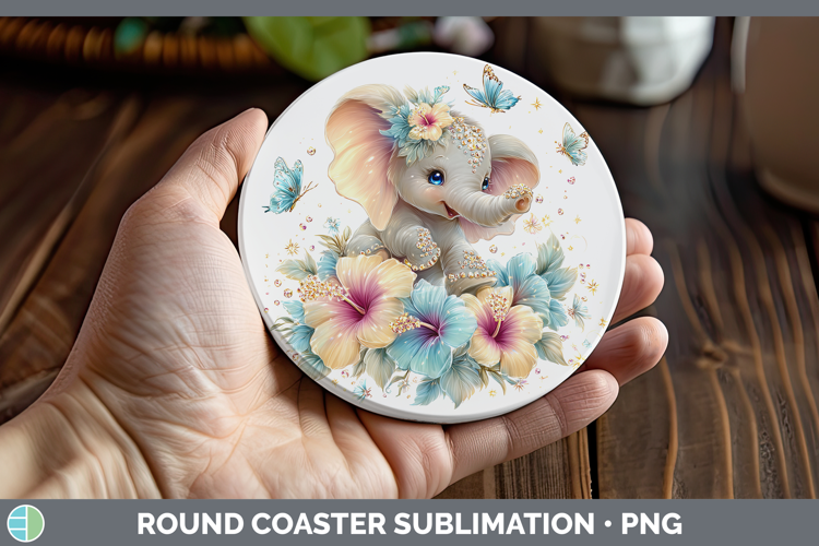 Best Sellers 02 Rainbow Summer Elephant Round Coaster Sublim