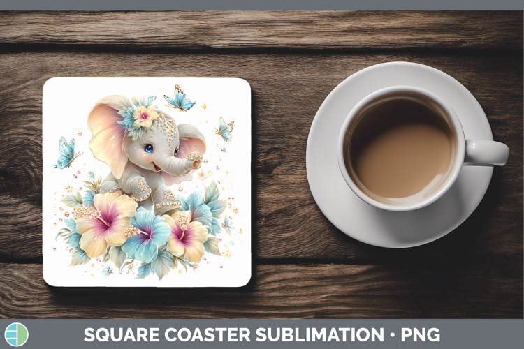 Best Sellers 02 Rainbow Summer Elephant Square Coaster Subli