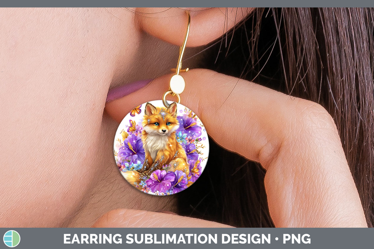 Best Sellers 02 Rainbow Summer Fox Round Earrings Sublimatio