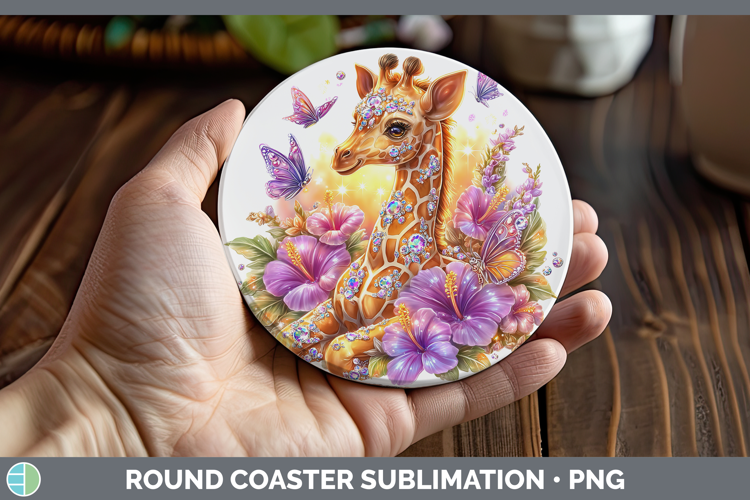 Best Sellers 02 Rainbow Summer Giraffe Round Coaster Sublima