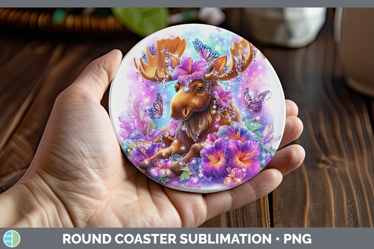 Best Sellers 02 Rainbow Summer Moose Round Coaster Sublimati