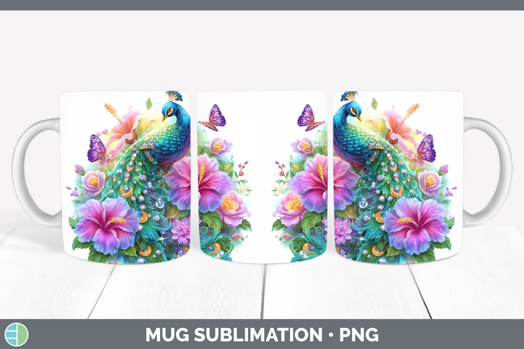 Best Sellers 02 Rainbow Summer Peacock Mug Wrap Sublimation