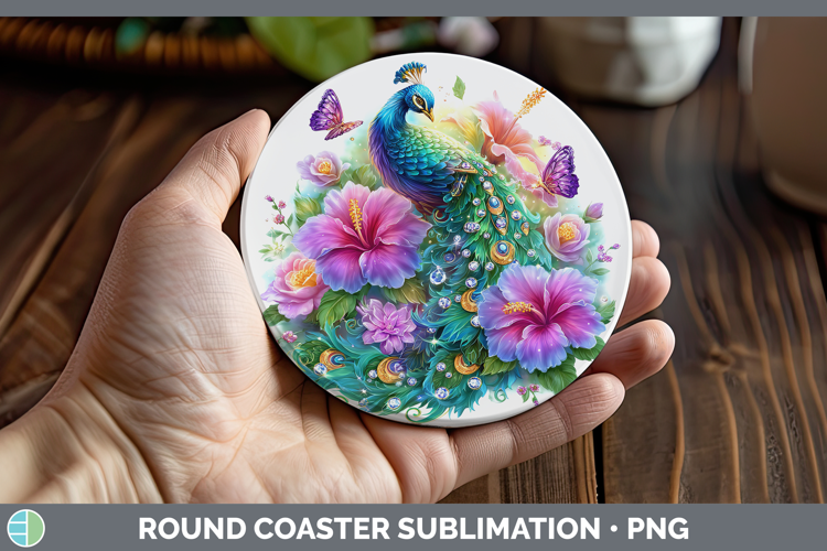 Best Sellers 02 Rainbow Summer Peacock Round Coaster Sublima