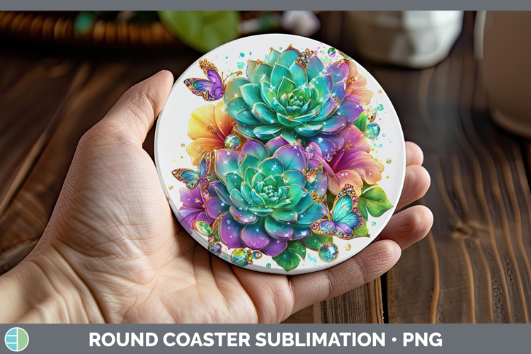 Best Sellers 02 Rainbow Summer Succulents Round Coaster Subl