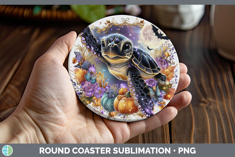 Best Sellers 03 Cute Halloween Sea Turtle Round Coaster Subl