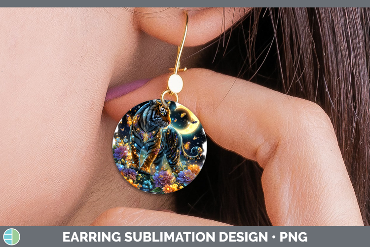Best Sellers 03 Cute Halloween Tiger Round Earrings Sublimat