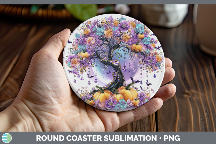 Best Sellers 03 Cute Halloween Tree of Life Round Coaster Su