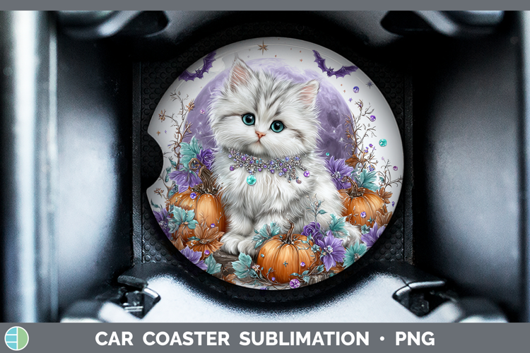 Best Sellers 03 Cute Halloween White Cat Car Coaster Sublima