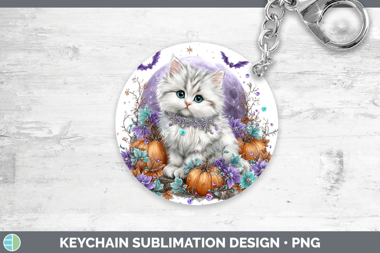 Best Sellers 03 Cute Halloween White Cat Keychain Sublimatio