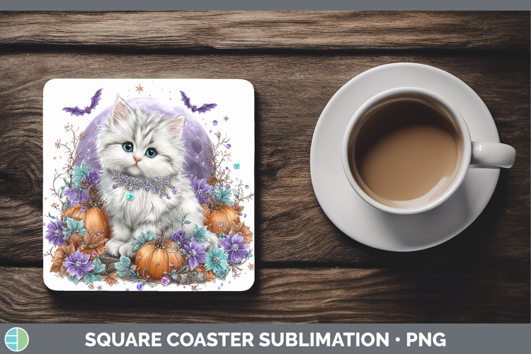 Best Sellers 03 Cute Halloween White Cat Square Coaster Subl