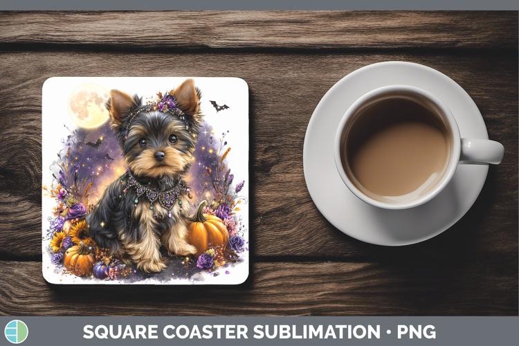 Best Sellers 03 Cute Halloween Yorkshire Terrier Square Coas