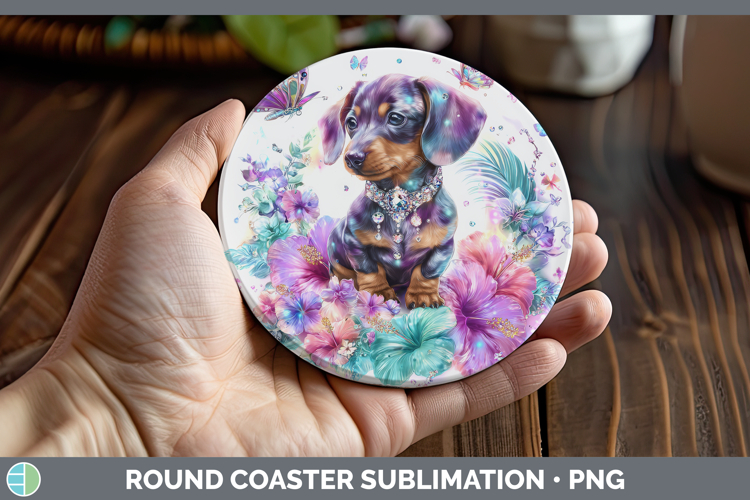Best Sellers 03 Rainbow Summer Dachshund Round Coaster Subli
