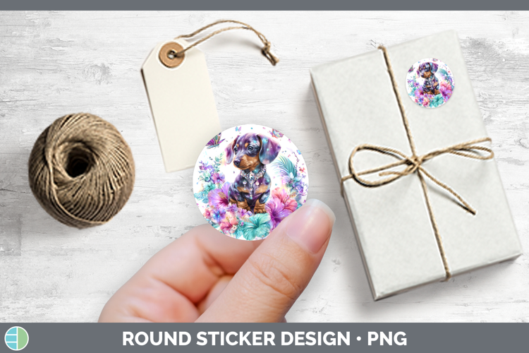 Best Sellers 03 Rainbow Summer Dachshund Stickers | Round La