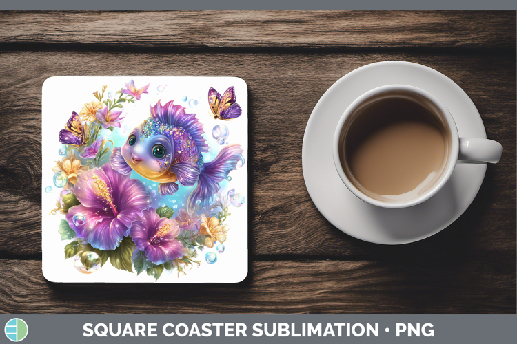 Best Sellers 03 Rainbow Summer Fish Square Coaster Sublimati