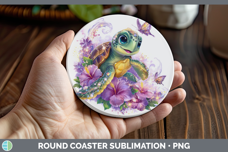 Best Sellers 03 Rainbow Summer Sea Turtle Round Coaster Subl