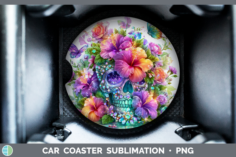 Best Sellers 03 Rainbow Summer Skull Car Coaster Sublimation