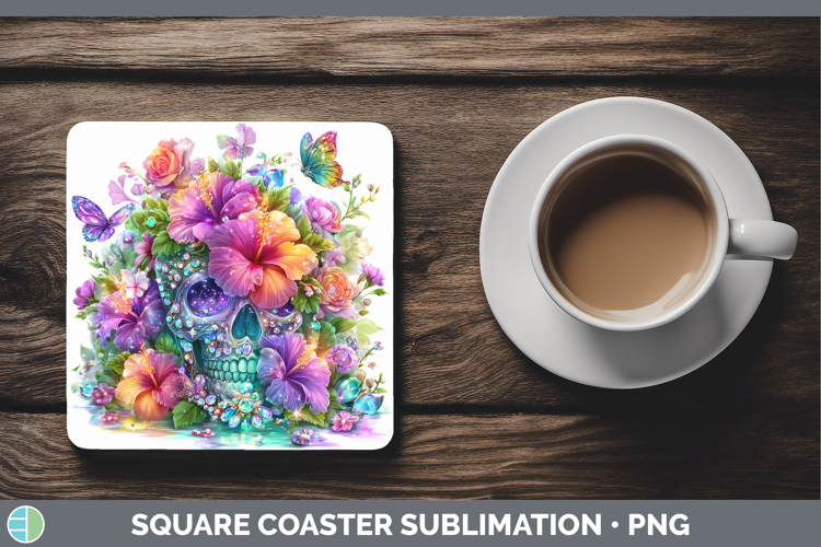 Best Sellers 03 Rainbow Summer Skull Square Coaster Sublimat