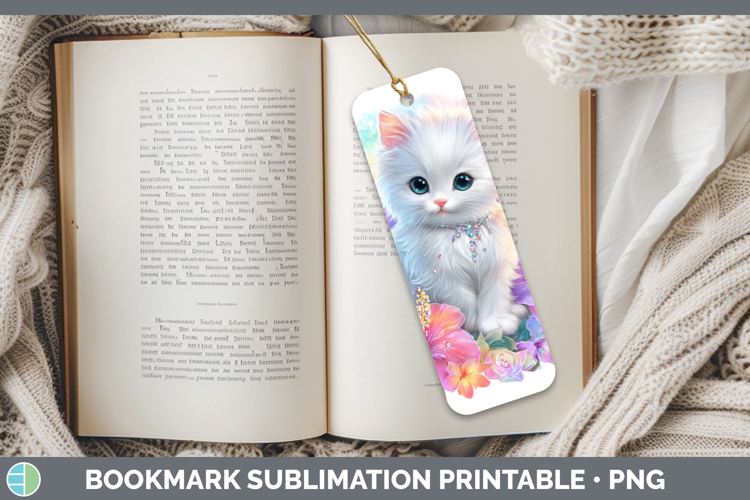 Best Sellers 03 Rainbow Summer White Cat Bookmark Sublimatio