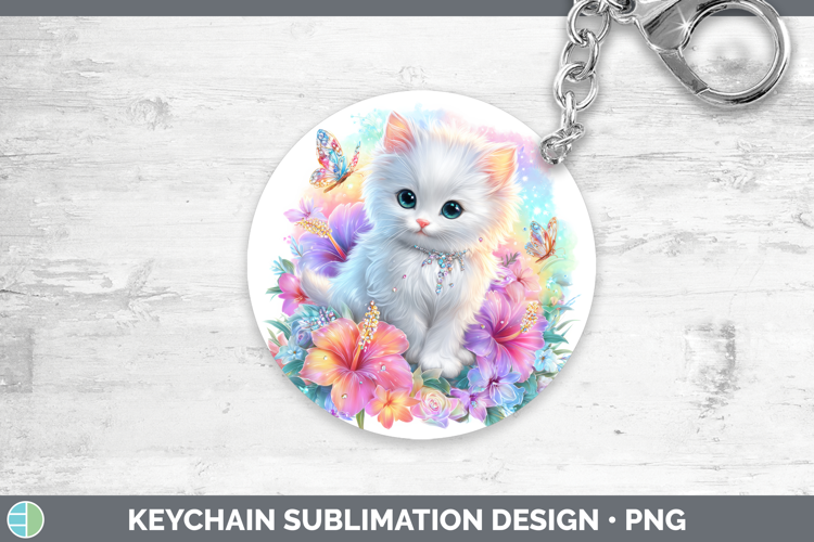 Best Sellers 03 Rainbow Summer White Cat Keychain Sublimatio