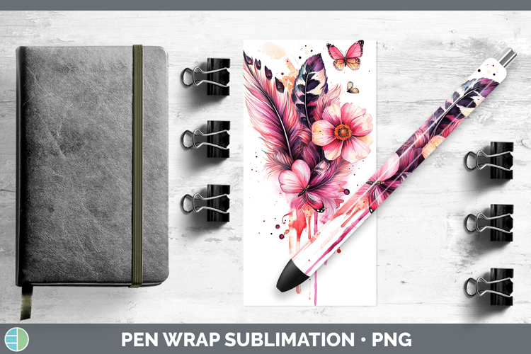 Best Sellers 04 Pink Drips Boho Feathers Pen Wrap Sublimatio