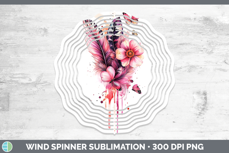 Best Sellers 04 Pink Drips Boho Feathers Wind Spinner Sublim